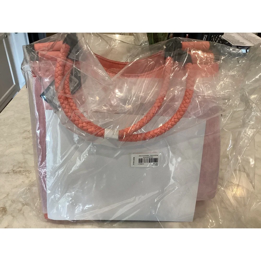 NMD‎ Coral Satchel Bag Braided Handle Crossbody Purse Zip Pocket NEW